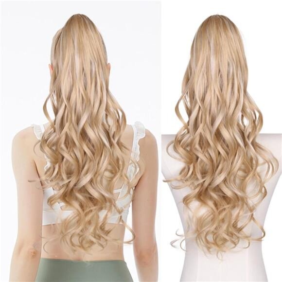26 Inch Ponytail Extension for Women, Blonde with White Blonde - Picture 1 of 7